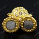 50X CLEAR CRYSTAL GOLDEN MAGNETIC ROUND BALL CLASP FINDINGS WHOLESALE 14MM