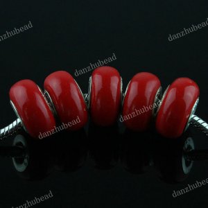 200X WHOLESALE RED POLYMER CLAY EUROPEAN CHARM BEADS FINDINGS FIT BRACELET