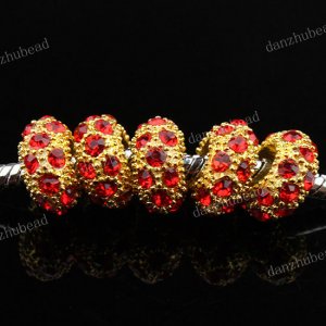 50X WHOLESALE RED CRYSTAL GOLD SPACER EUROPEAN CHARM BEADS FINDINGS