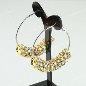 1 PAIR CLEAR AB CRYSTAL GOLDEN SPACER BEADS HOOP CIRCLE FASHION HOOK EARRINGS