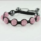 1X PINK SWAROVSKI CRYSTAL DISCO BALL HEMATITE ADJUSTABLE MACRAME BRACELET BANGLE