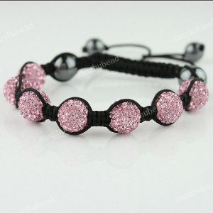 1X PINK SWAROVSKI CRYSTAL DISCO BALL HEMATITE ADJUSTABLE MACRAME BRACELET BANGLE