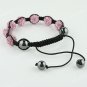 1X PINK SWAROVSKI CRYSTAL DISCO BALL HEMATITE ADJUSTABLE MACRAME BRACELET BANGLE