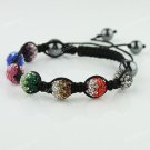 1X MULTICOLOR SWAROVSKI CRYSTAL DISCO BALL HEMATITE ADJUSTABLE MACRAME BRACELET