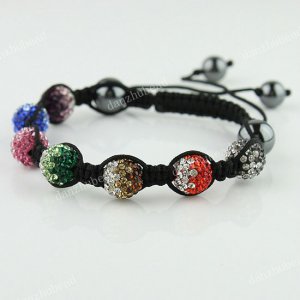 1X MULTICOLOR SWAROVSKI CRYSTAL DISCO BALL HEMATITE ADJUSTABLE MACRAME BRACELET