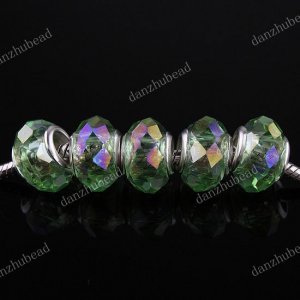 50X WHOLESALE LIGHT GREEN AB FACETED CRYSTAL GLASS EUROPEAN BEADS FINDINGS