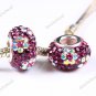 DEEP PURPLE FLOWER SWAROVSKI CRYSTAL SILVER CHARM BEAD
