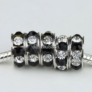 5PCS CLEAR BLACK CRYSTAL SPACER 5MM HOLE CHARM BEADS