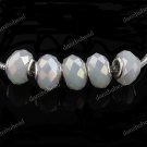 100X WHOLESALE WHITE AB FACETED CRYSTAL GLASS EUROPEAN CHARM BEADS FINDINGS