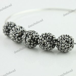 5X BLACK SILVER CRYSTAL ALLOY DISCO BALL SPACER LOOSE BEADS FINDINGS 10MM