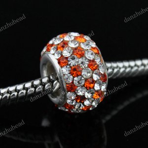 SWAROVSKI CRYSTAL TRUE 925 SILVER EUROPEAN CHARM BEAD CLEAR & ORANGE