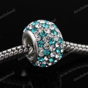 SWAROVSKI CRYSTAL TRUE 925 SILVER EUROPEAN CHARM BEAD CLEAR & LAKE BLUE