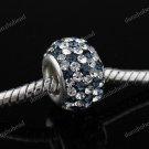 SWAROVSKI CRYSTAL TRUE 925 SILVER EUROPEAN CHARM BEAD CLEAR & MIDNIGHT BLUE