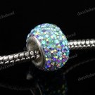 OCEAN BLUE AB SWAROVSKI CRYSTAL SILVER BIG HOLE BEAD