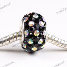 1X BLACK & CLEAR AB SWAROVSKI CRYSTAL 925 STERLING SILVER EUROPEAN CHARM BEAD