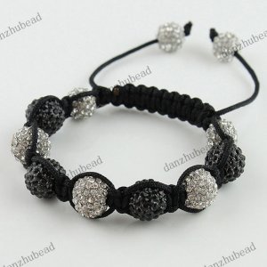 ADJUST MACRAME CLEAR BLACK CRYSTAL DISCO BALL BRACELET