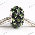 BLACK & LIGHT GREEN SWAROVSKI CRYSTAL 925 STERLING SILVER EUROPEAN CHARM BEAD