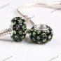 BLACK & LIGHT GREEN SWAROVSKI CRYSTAL 925 STERLING SILVER EUROPEAN CHARM BEAD