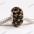 BLACK & GOLDEN SWAROVSKI CRYSTAL 925 STERLING SILVER EUROPEAN CHARM BEAD