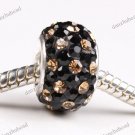 BLACK & LIGHT GOLDEN SWAROVSKI CRYSTAL 925 STERLING SILVER EUROPEAN CHARM BEAD