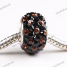 BLACK & COFFEE SWAROVSKI CRYSTAL 925 STERLING SILVER EUROPEAN CHARM BEAD