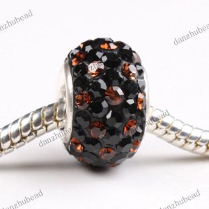 BLACK & COFFEE SWAROVSKI CRYSTAL 925 STERLING SILVER EUROPEAN CHARM BEAD