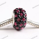 BLACK & MAGENTA SWAROVSKI CRYSTAL 925 STERLING SILVER EUROPEAN CHARM BEAD