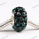 BLACK & DEEP GREEN SWAROVSKI CRYSTAL 925 STERLING SILVER EUROPEAN CHARM BEAD