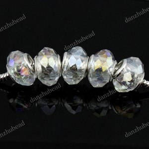 20X CLEAR AB FACETED CRYSTAL GLASS EUROPEAN CHARM BEADS FINDINGS