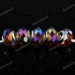 20X COFFEE AB FACETED CRYSTAL GLASS BIG HOLE EUROPEAN BEADS FINDINGS