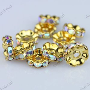 10X CLEAR AB CRYSTAL GOLD SPACER LOOSE BEADS JEWELRY FINDINGS 10MM