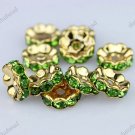10X LIGHT GREEN CRYSTAL GOLD SPACER LOOSE BEADS JEWELRY FINDINGS 10MM