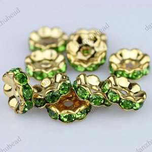 10X LIGHT GREEN CRYSTAL GOLD SPACER LOOSE BEADS JEWELRY FINDINGS 10MM