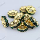 10X DEEP GREEN CRYSTAL GOLD SPACER LOOSE BEADS JEWELRY FINDINGS 10MM