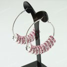 1 PAIR PINK CRYSTAL SILVER SPACER LOOSE BEADS HOOP CIRCLE FASHION HOOK EARRINGS