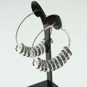 1 PAIR GRAY CRYSTAL SILVER SPACER LOOSE BEADS HOOP CIRCLE FASHION HOOK EARRINGS