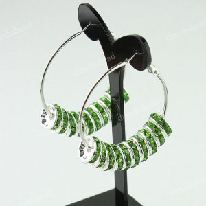 1 PAIR LIGHT GREEN CRYSTAL SILVER SPACER BEADS HOOP CIRCLE FASHION HOOK EARRINGS