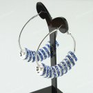 1 PAIR LIGHT BLUE CRYSTAL SILVER SPACER BEADS HOOP CIRCLE FASHION HOOK EARRINGS