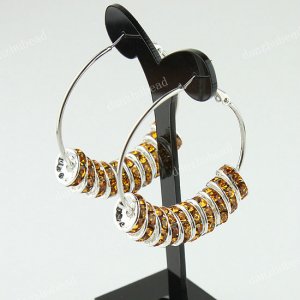 1 PAIR GOLDEN CRYSTAL SILVER SPACER BEAD HOOP CIRCLE FASHION HOOK EARRINGS