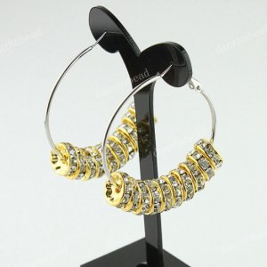 1 PAIR CLEAR CRYSTAL GOLDEN SPACER BEADS HOOP CIRCLE FASHION HOOK EARRINGS