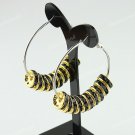 1 PAIR BLACK CRYSTAL GOLDEN SPACER BEADS HOOP CIRCLE FASHION HOOK EARRINGS