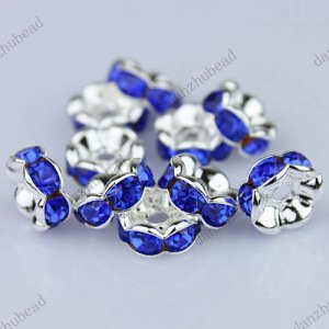 100X SAPPHIRE BLUE CRYSTAL SILVER SPACER LOOSE BEADS FINDINGS WHOLESALE LOTS 8MM