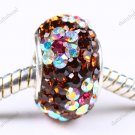 COFFEE FLOWER SWAROVSKI CRYSTAL SILVER EUROPEAN BEAD