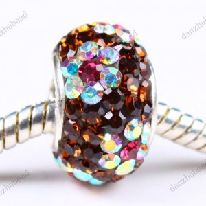 COFFEE FLOWER SWAROVSKI CRYSTAL SILVER EUROPEAN BEAD