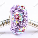 VOILET FLOWER SWAROVSKI CRYSTAL SILVER EUROPEAN BEAD