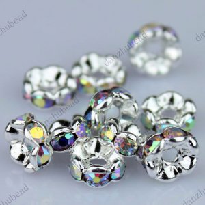 100X CLEAR AB CRYSTAL SILVER SPACER LOOSE BEADS FINDINGS WHOLESALE LOTS 6MM