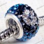 DEEP BLUE &FLOWER SWAROVSKI CRYSTAL AUTHENTIC 925 SILVER EUROPEAN CHARM BEAD