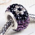 DEEP PURPLE &FLOWER SWAROVSKI CRYSTAL AUTHENTIC 925 SILVER EUROPEAN CHARM BEAD