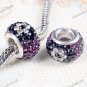 DEEP PURPLE &FLOWER SWAROVSKI CRYSTAL AUTHENTIC 925 SILVER EUROPEAN CHARM BEAD