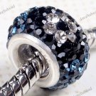 MIDNIGHT BLUE&FLOWER SWAROVSKI CRYSTAL AUTHENTIC 925 SILVER EUROPEAN CHARM BEAD